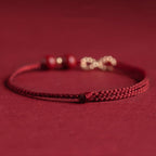 Fortune Jewel Cinnabar Blessing Red String Golden Infinity Symbol Bracelet Anklet