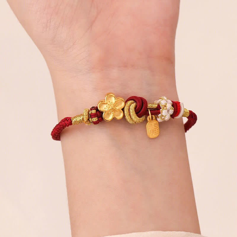Fortune Jewel Peach Blossom Happiness Charm Luck Red String Bracelet