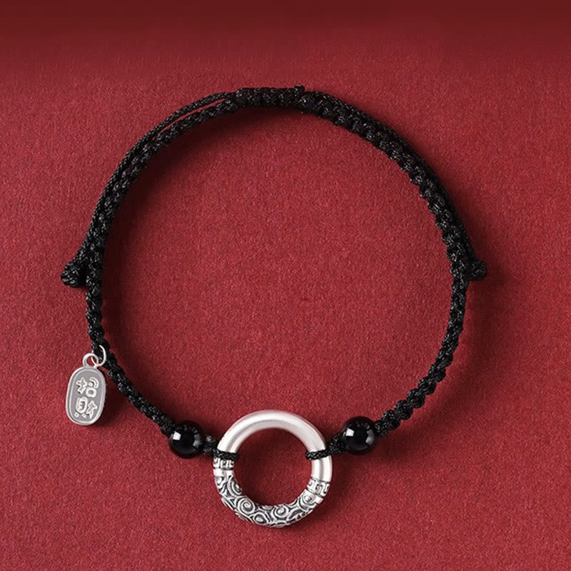 Fortune Jewel 925 Sterling Silver Black Onyx Peace Buckle Fu Character Charm Bracelet