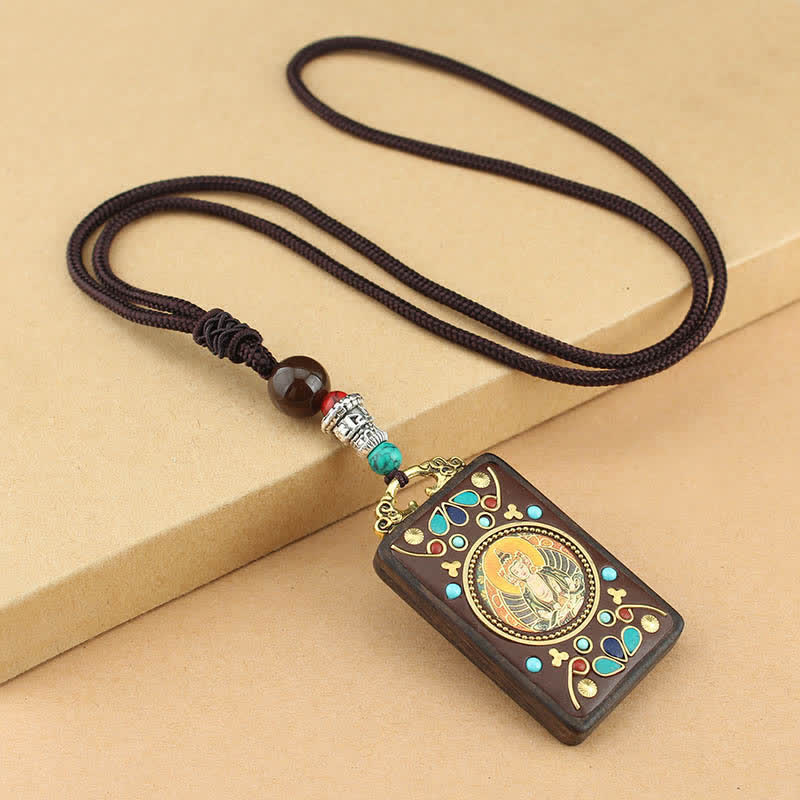 Fortune Jewel Tibet God of Wealth Thangka Ebony Peace Necklace Pendant