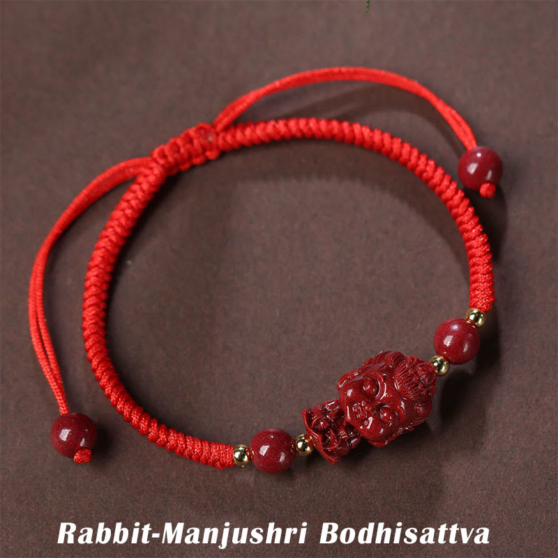 Fortune Jewel Chinese Zodiac Natal Buddha Cinnabar Amulet Blessing String Bracelet