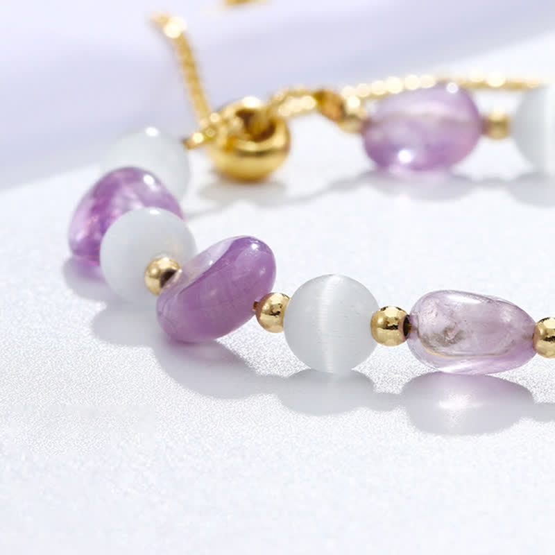 Fortune Jewel Amethyst Pink Crystal Black Rutilated Quartz Spiritual Awareness Bracelet