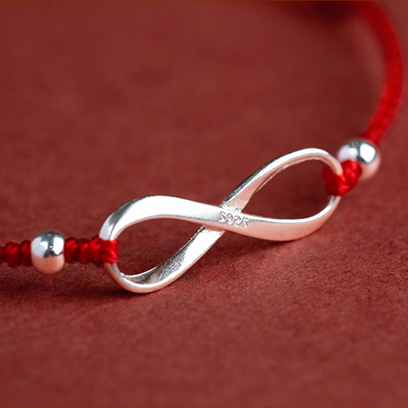 Fortune Jewel 925 Sterling Silver Endless Knot Protection Luck Red String Bracelet Anklet