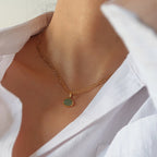Fortune Jewel Oval Turquoise Strength Titanium Steel Necklace Pendant