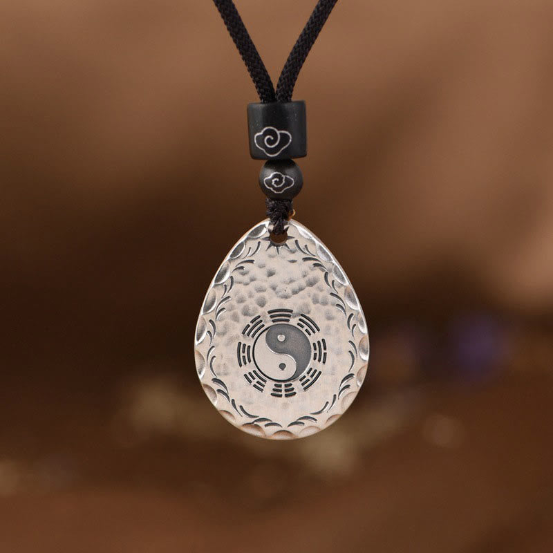 Fortune Jewel Vintage 999 Sterling Silver Yin Yang Bagua Water Drop Design Balance Harmony Necklace Pendant Fortune Jewel