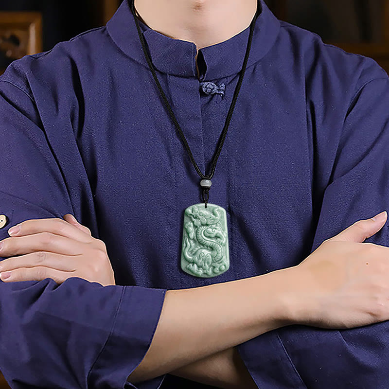 Fortune Jewel Year of the Dragon Chinese Zodiac Dragon Jade Success Amulet Necklace Pendant