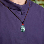 Fortune Jewel Natural Green Jade Nine Tailed Fox Engraved Prosperity Necklace Pendant