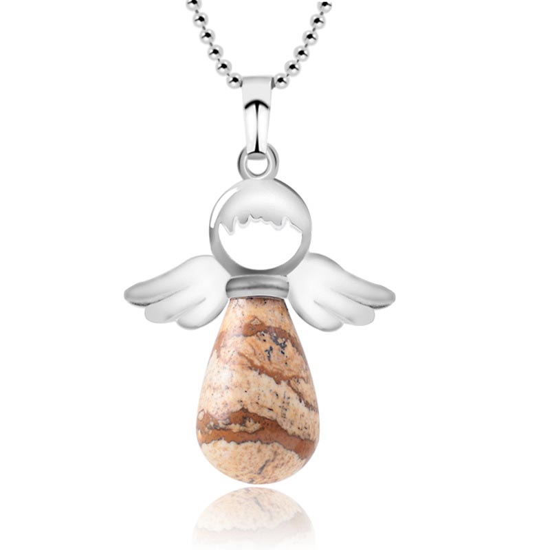 Fortune Jewel Little Angel Wings Natural Crystal Luck Necklace Pendant
