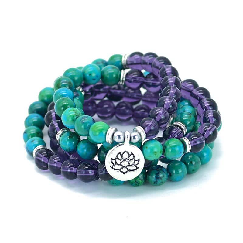 Fortune Jewel Amethyst Green Aventurine Spiritual Lotus Charm Bracelet
