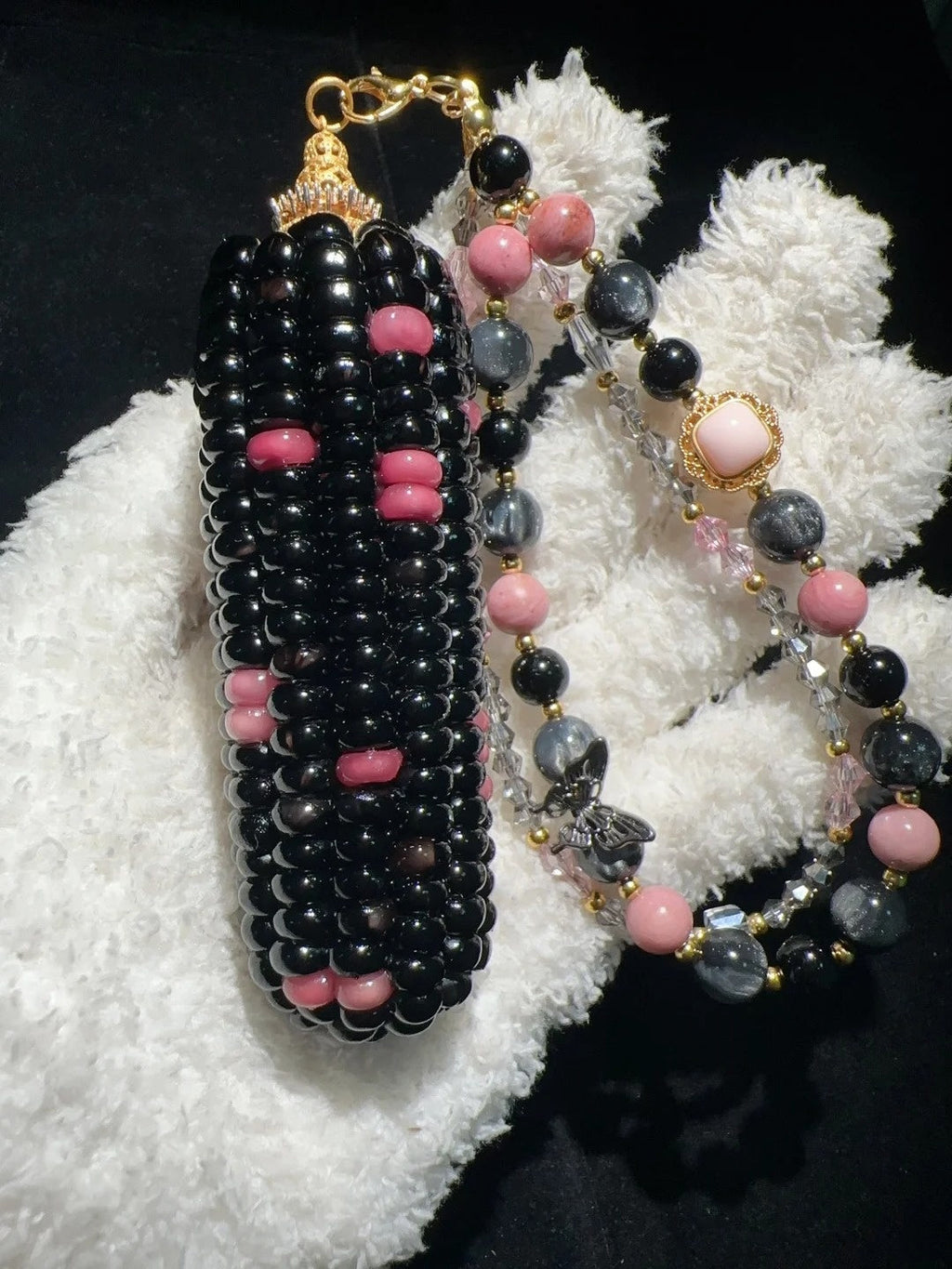 Pink-Dotted Black Corn Charms for Fidgeting & Relaxation