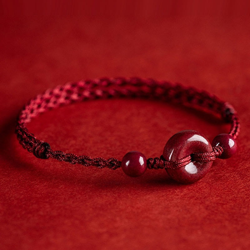 Fortune Jewel Handmade Cinnabar Peace Buckle Safe and Healthy Charm Blessing String Bracelet Anklet