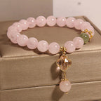 Fortune Jewel Natural Pink Crystal Four Leaf Clover Soothing Bracelet