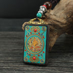 Fortune Jewel Tibet God Of Wealth Money Tree Golden Phoenix Thangka Ebony Peace Necklace Pendant