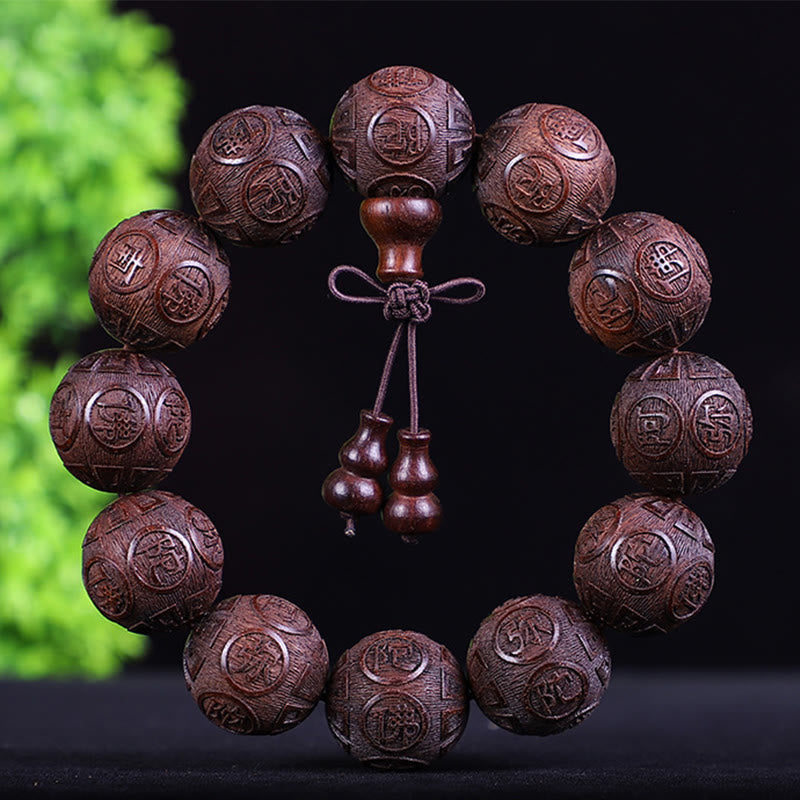 Fortune Jewel Chinese Zodiac Rosewood Ebony Copper Coin PiXiu Carved Warmth Bracelet