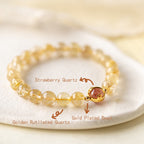 Fortune Jewel Golden Rutilated Quartz Strawberry Quartz Star Protection Bracelet