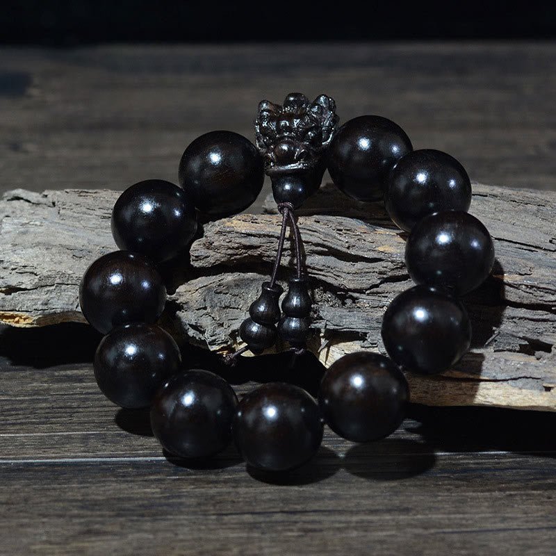 Fortune Jewel Rosewood Green Sandalwood Small Leaf Red Sandalwood Dragon Carved Protection Bracelet