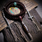 Fortune Jewel Natural Tibet 108 Mala Beads Purple Bodhi Seed Three-eyed Dzi Bead Copper Dorje Harmony Bracelet