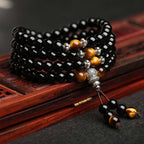 Fortune Jewel Black Obsidian Tiger Eye Blessing Mala Bracelet
