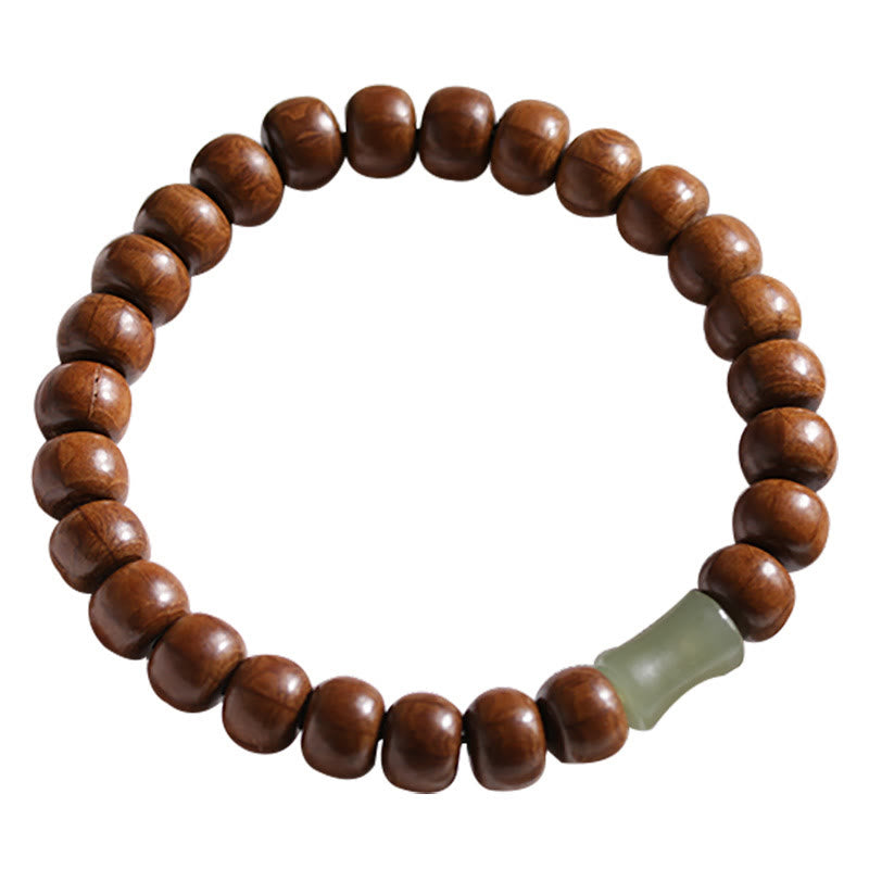 Fortune Jewel Natural Abelia Biflora Wood Hetian Jade Bamboo Bead Warding Off Evil Spirits Bracelet