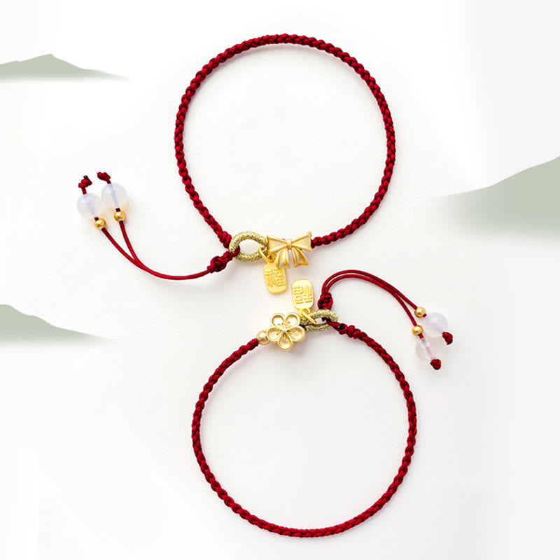 Fortune Jewel Handmade Peach Blossom Rosette Bow Knot Fu Character Charm Luck Fortune Red Rope Bracelet
