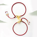 Fortune Jewel Handmade Peach Blossom Rosette Bow Knot Fu Character Charm Luck Fortune Red Rope Bracelet