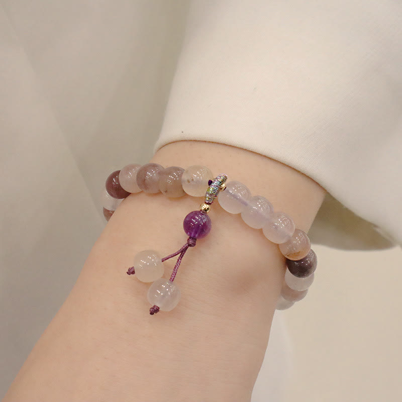 Fortune Jewel Natural Purple Golden Silk Jade Violet Flower Bead Charm Wealth Bracelet
