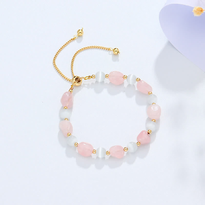 Fortune Jewel Amethyst Pink Crystal Black Rutilated Quartz Spiritual Awareness Bracelet