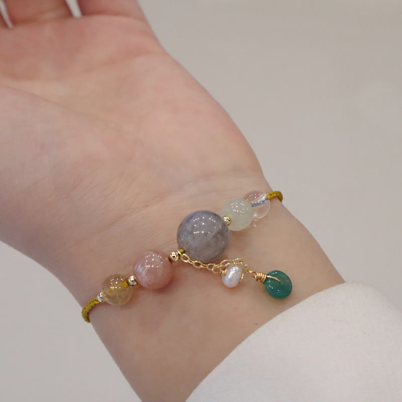 Fortune Jewel Moonstone Sunstone Beads Peace Buckle Charm Healing Bracelet