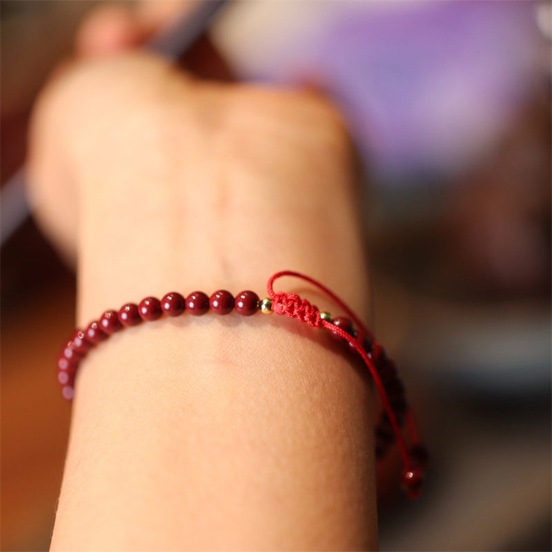 Fortune Jewel Natural Cinnabar Blessing Red String Braided Bracelet Anklet