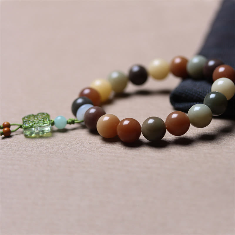 Fortune Jewel Natural Multicolored Gradient Bodhi Seed Liuli Glass Charm Peace Bracelet