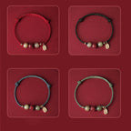 Fortune Jewel 14K Gold Plated Hetian Jade Cinnabar Lotus Luck Handcrafted Rope Bracelet
