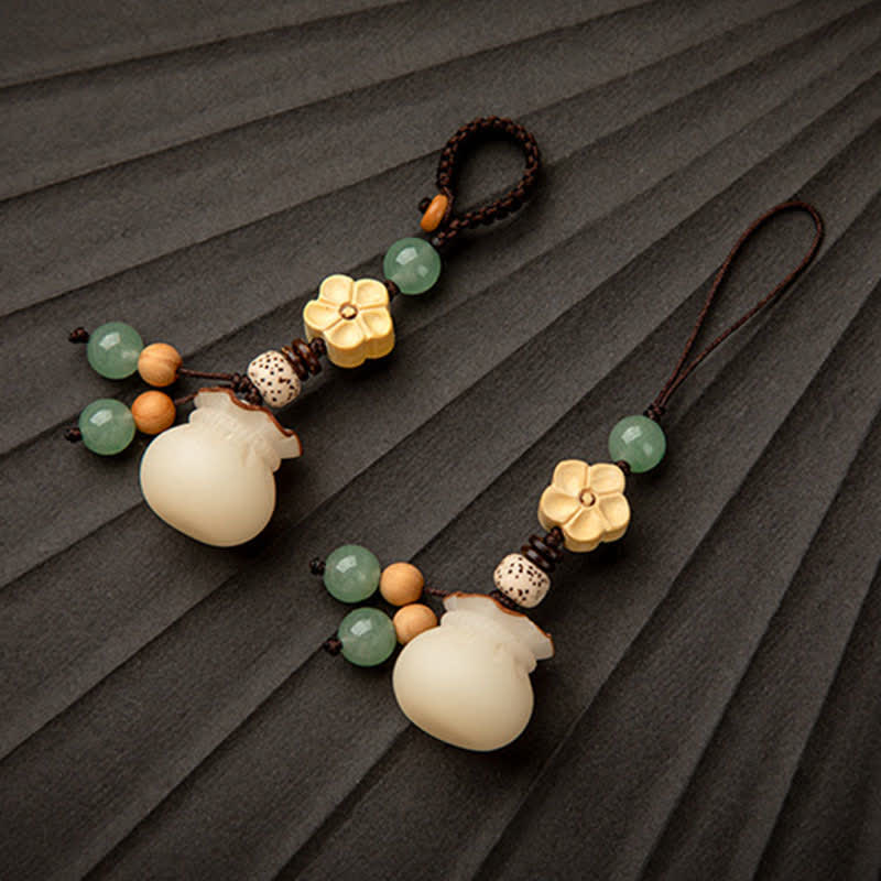 Fortune Jewel Natural Bodhi Seed Money Bag Flower Blessing Prosperity Keychain