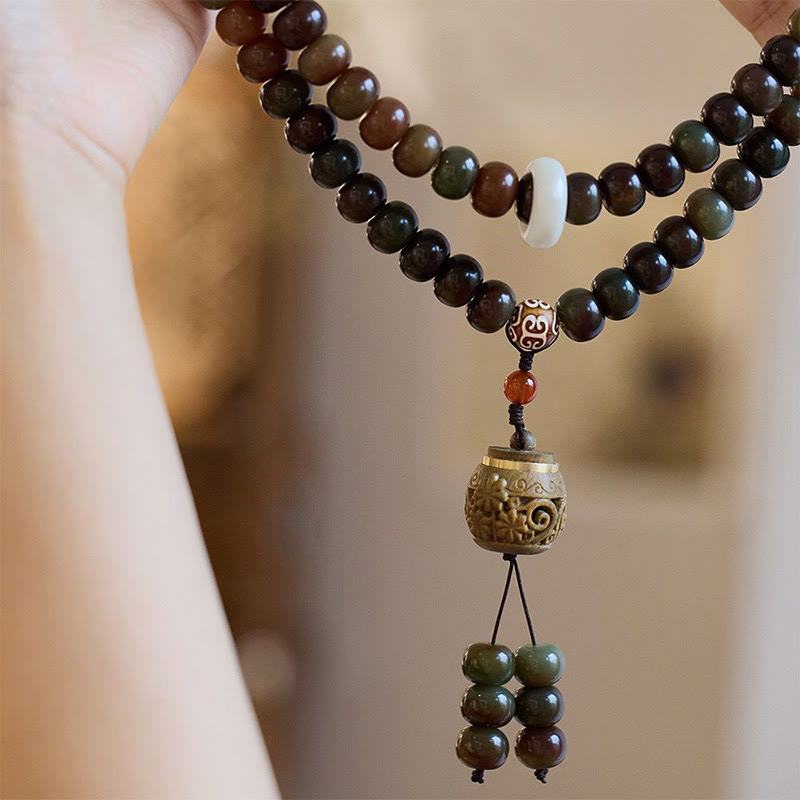 Fortune Jewel 108 Mala Beads Dunhuang Color Bodhi Seed Dzi Bead Keep Away Evil Spirits Bracelet