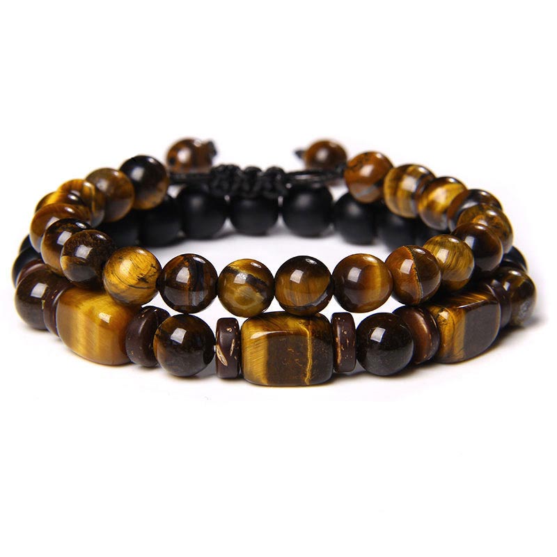 Fortune Jewel Tiger Eye Frosted Stone Hematite Courage Bracelet