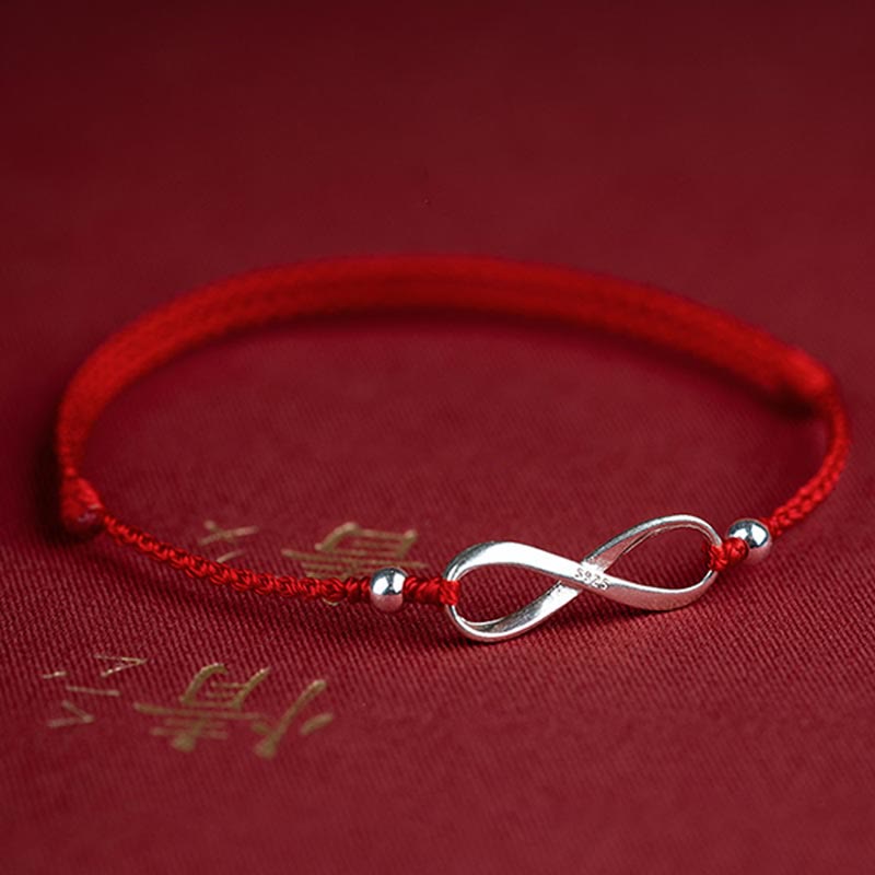 Fortune Jewel 925 Sterling Silver Endless Knot Protection Luck Red String Bracelet Anklet