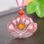 Fortune JewelPink Golden Silk Jade Lotus Flower Wealth Necklace Pendant Fortune Jewel