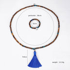 Fortune Jewel 108 Mala Beads Tiger Eye Buddha Strength Bracelet Tassel Necklace Pendant