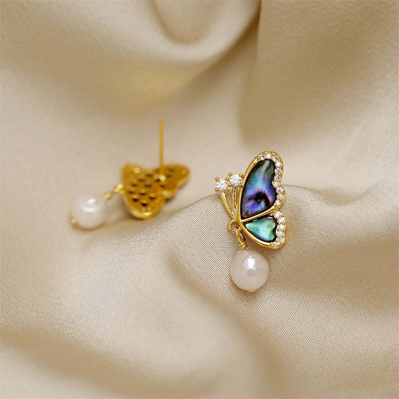Fortune Jewel 18K Gold Plated Copper Pearl Butterfly Love Stud Earrings
