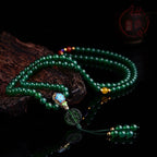 Fortune Jewel 108 Mala Beads Natural Green Agate Power Support Bracelet