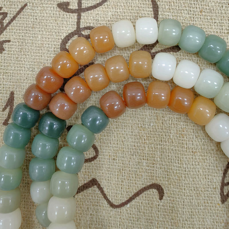 Fortune Jewel 108 Mala Beads Gradient Bodhi Seed Green Tara Buddha Engraved Peace Harmony Bracelet