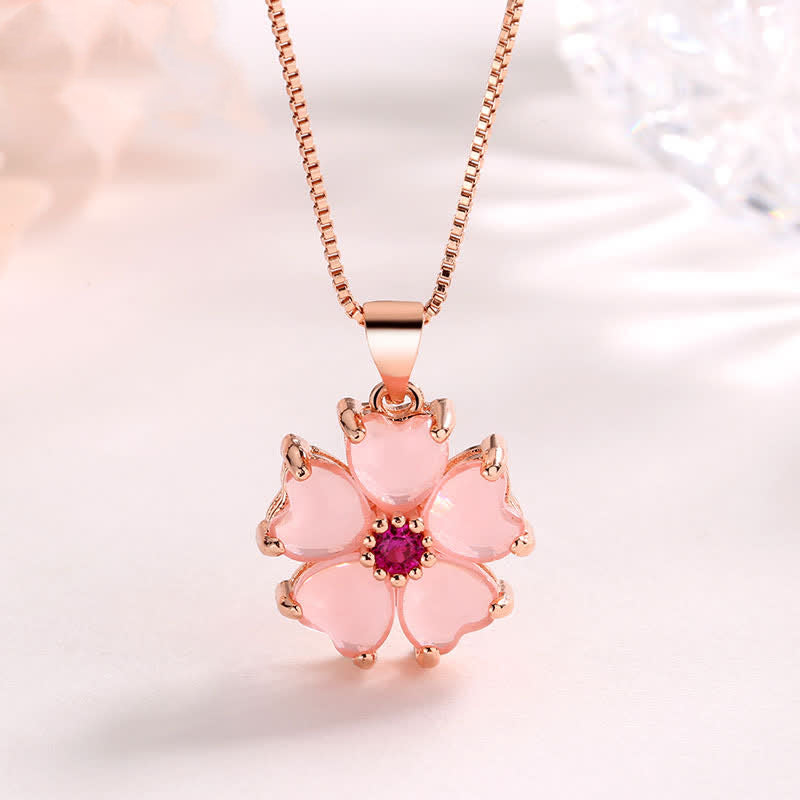 Fortune Jewel Pink Crystal Love Heart Flower Soothing Necklace Pendant