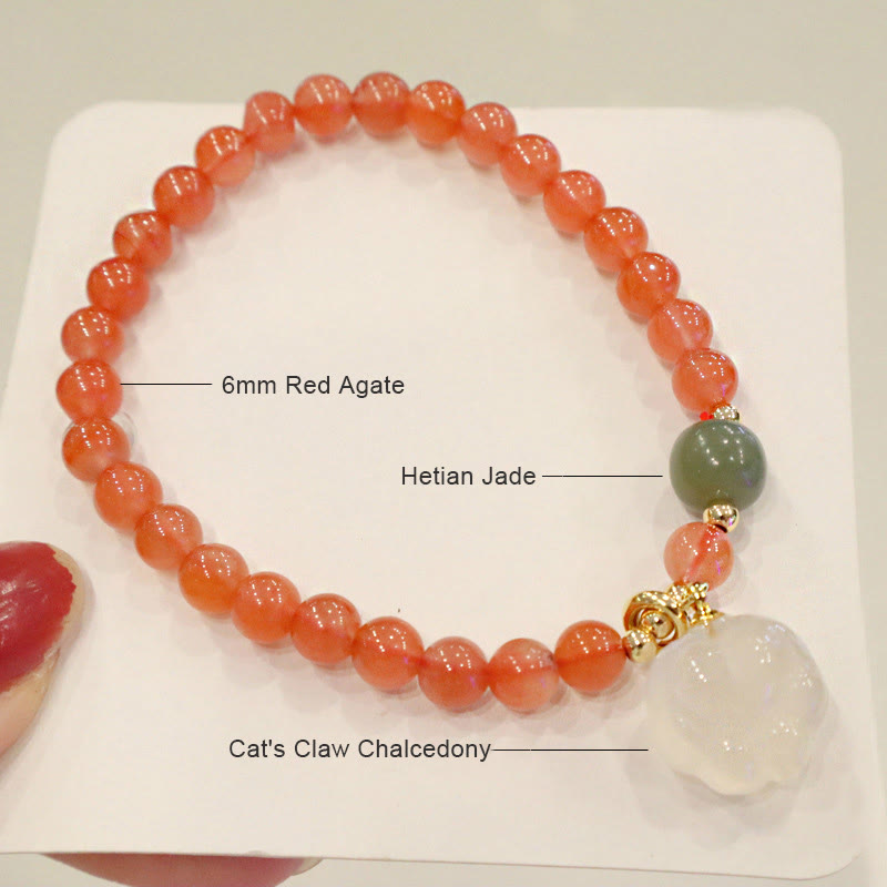 Fortune Jewel Red Agate Chalcedony Cat Paw Jade Confidence Bracelet