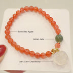 Fortune Jewel Red Agate Chalcedony Cat Paw Jade Confidence Bracelet