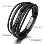 Fortune Jewel Feather Pattern Multilayer Leather Titanium Steel Calm Braided Magnetic Buckle Bracelet