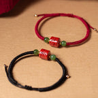 Fortune Jewel Tibetan Cinnabar Om Mani Padme Hum Engraved Blessing Braided Rope Bracelet