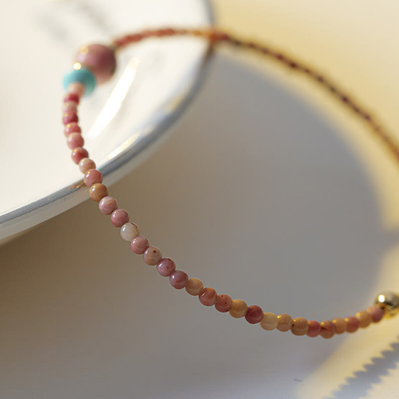 Fortune Jewel 14K Gold Plated Natural Rhodonite Loving Energy Chain Bracelet