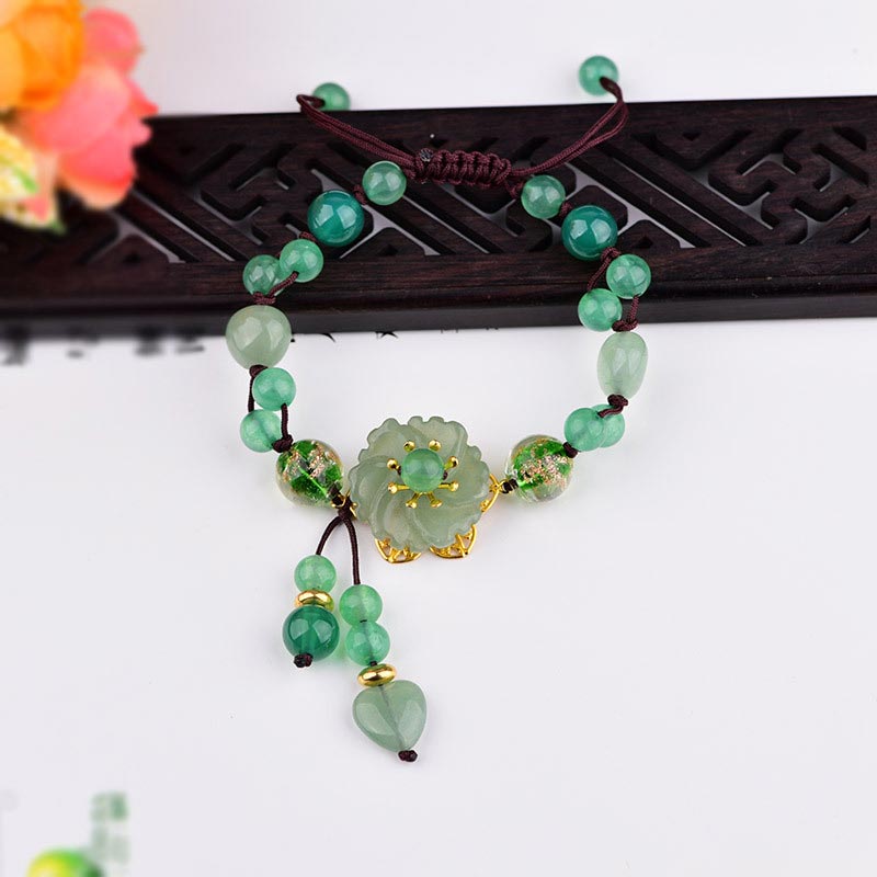 Fortune Jewel Natural Green Jade Luck Dangling Flower Bracelet