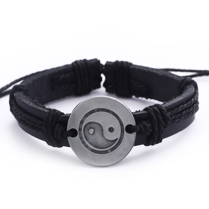 Fortune Jewel Retro Yin Yang Leather Harmony String Bracelet