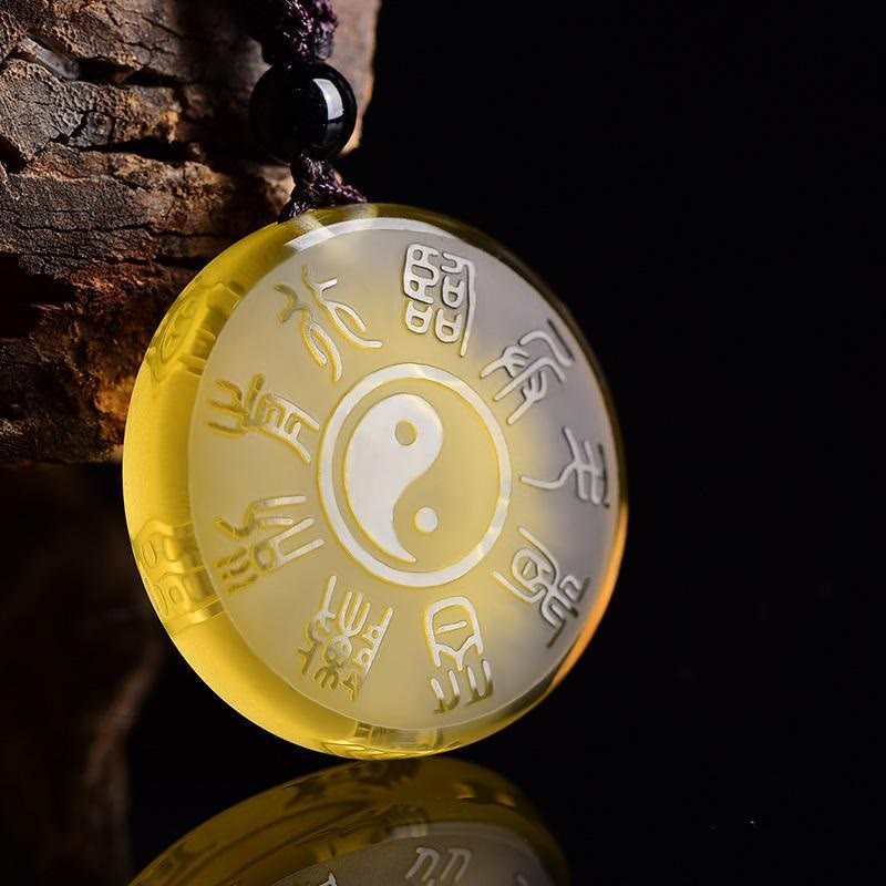 Fortune Jewel Taoism Five Sacred Mountains Yin Yang Symbol Liuli Crystal Balance Necklace Pendant Key Chain Fortune Jewel