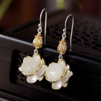 Fortune Jewel White Jade Protection Harmony Drop Earrings